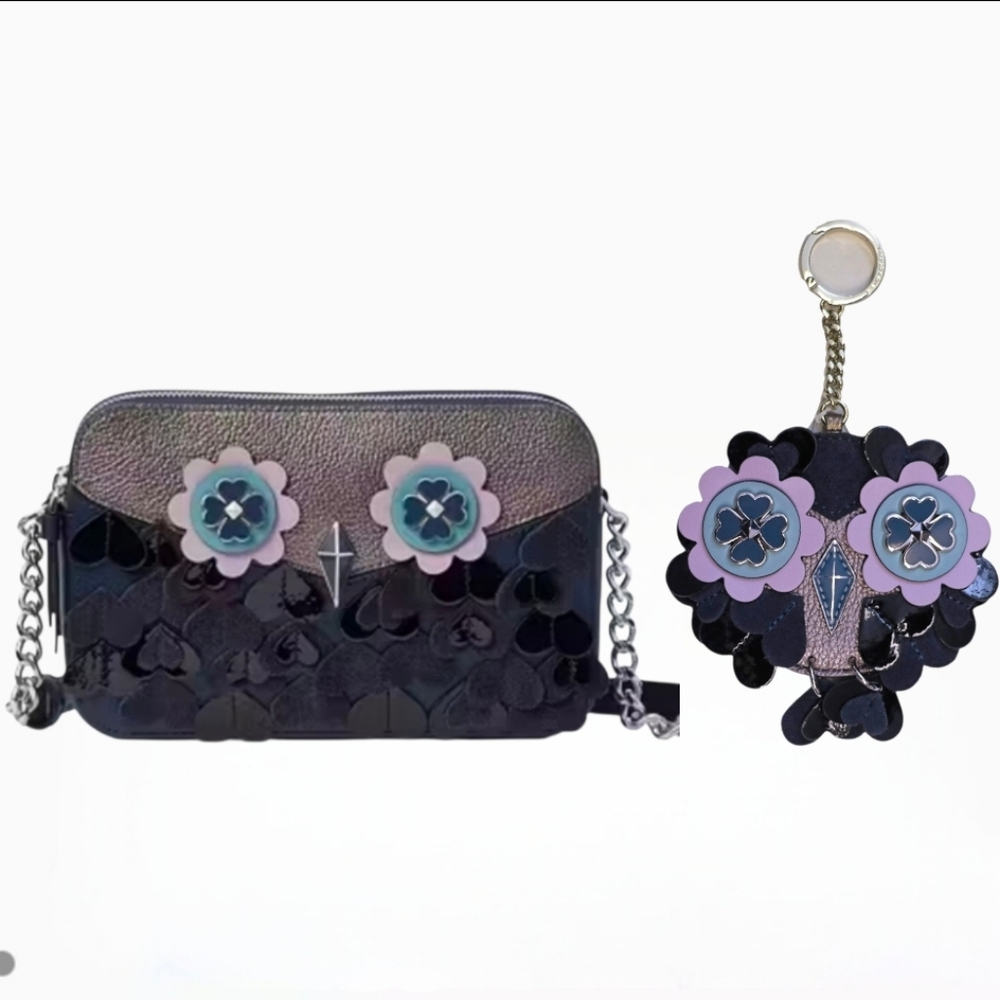 💙▪️Kate Spade▪️Zibbi Double Zipper Small Crossbody Nightcap Owl Bag + keychain